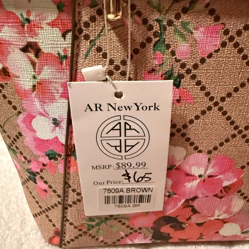 AR New York Floral Satchel with Tan Accents - Picture 3 of 7